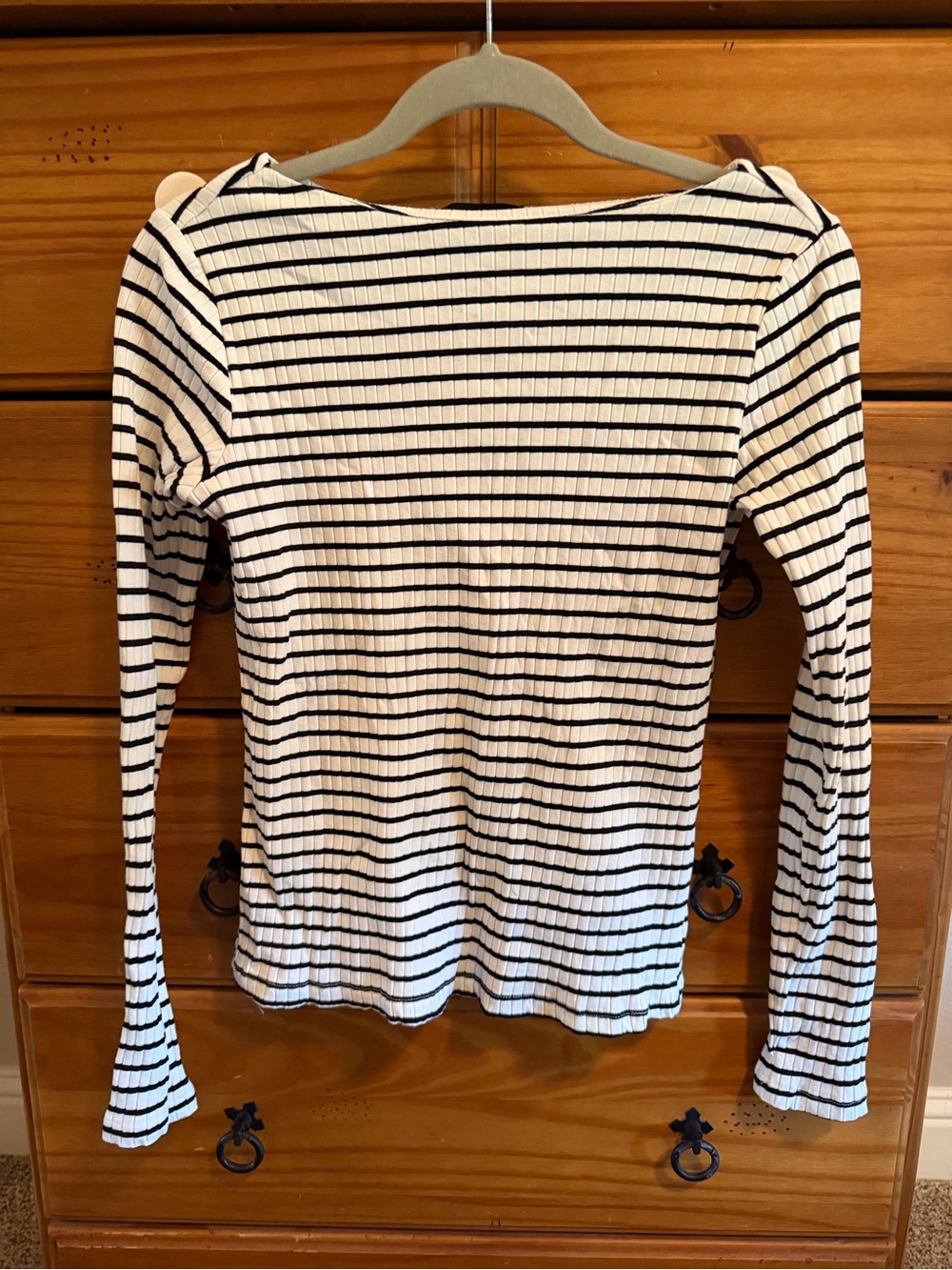 Sanctuary Black & White Striped Ribbed Long-Sleeve Top